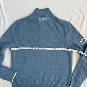 Michael Kors Steel Blue Zip-Up Merino Wool Golf Sweater
